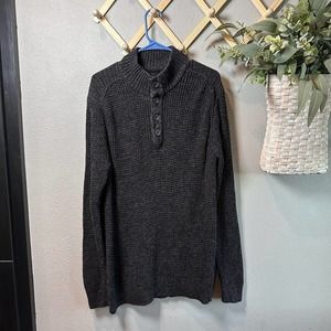 ALESBURY, Gray Knit Cotton Sweater, Henley Pullover, Men's XL